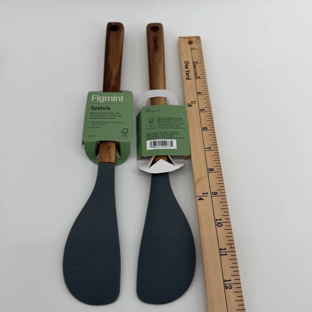 Figmint 2pc Spatula‎ Set Silicone Head Natural Wood Handle Charcoal Gray 12.5in